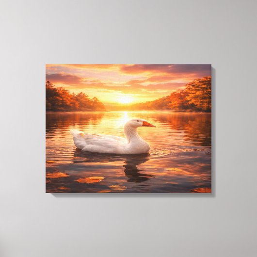 Goose Floating on a Misty Lake キャンバスプリント (正面)