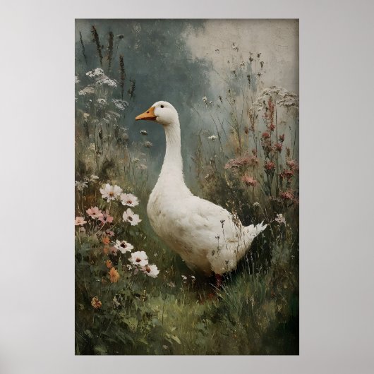 Goose Flowers Print, Antique Spring Digital ポスター (正面)