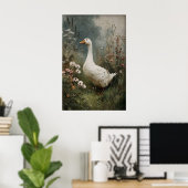 Goose Flowers Print, Antique Spring Digital ポスター (ホームオフィス)