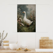 Goose Flowers Print, Antique Spring Digital ポスター (キッチン)