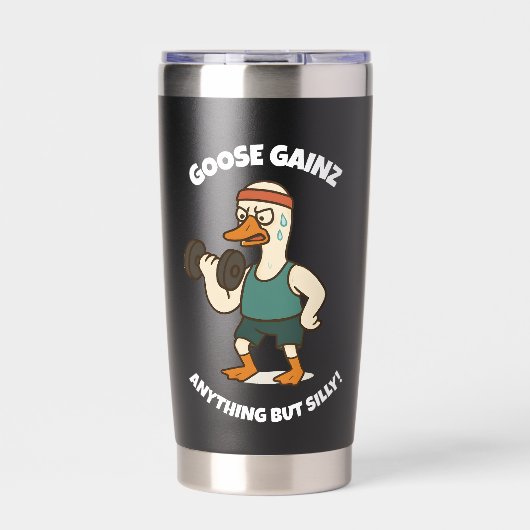 Goose Gainz - おもしろガチョウのジムワークアウトデザイン 保温保冷タンブラー (正面)