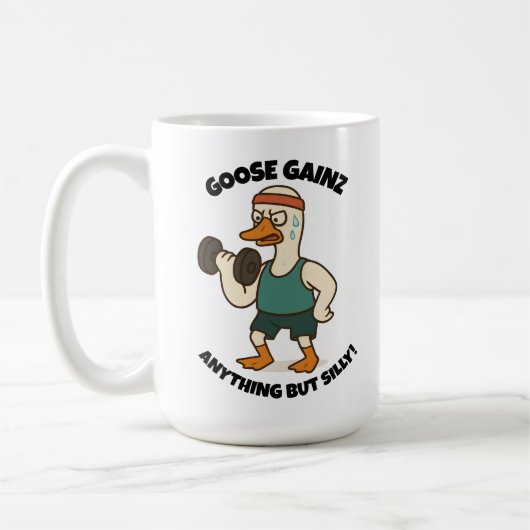 Goose Gainz – Funny Goose Gym Workout Design コーヒーマグカップ (左)