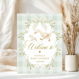 Goose Gender neutral Sage Baby Shower Welcome ポスター