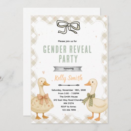 Goose Gender Reveal Invitation 招待状 (正面/裏面)