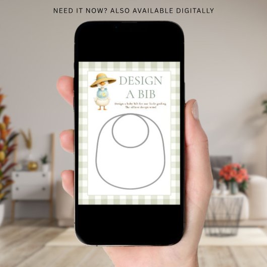 Goose Gingham Design Bib Baby Shower Game Card 招待状