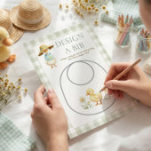 Goose Gingham Design Bib Baby Shower Game Card 招待状