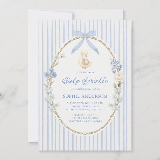 Goose Gosling Cottage Blue Baby Sprinkle 招待状 (正面)