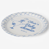 Goose Hand Drawn Blue Boy Classic Baby Shower  ペーパープレート (アングル)