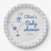 Goose Hand Drawn Blue Boy Classic Baby Shower  ペーパープレート (正面)