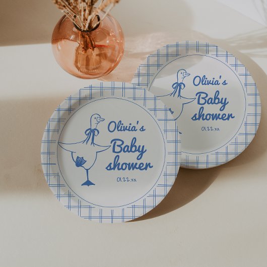 Goose Hand Drawn Blue Boy Classic Baby Shower  ペーパープレート