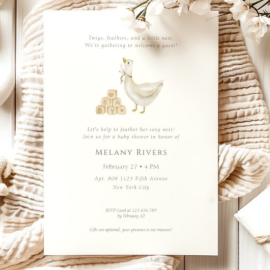 Goose Nest Neutral Baby Shower Invitation 招待状