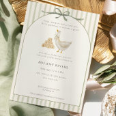 Goose Neutral Sage Green Bow Baby Shower 招待状