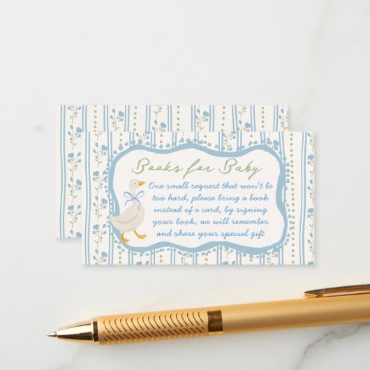 Goose nursery rhymes baby shower book request エンクロージャーカード (正面/裏面インサイチュ)