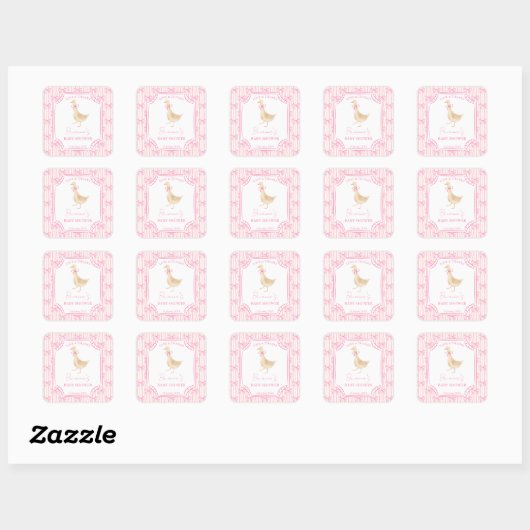 Goose nursery rhymes baby shower pink personalized スクエアシール (シート)
