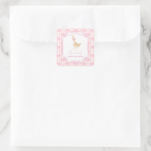 Goose nursery rhymes baby shower pink personalized スクエアシール (バッグ)