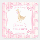 Goose nursery rhymes baby shower pink personalized スクエアシール (正面)