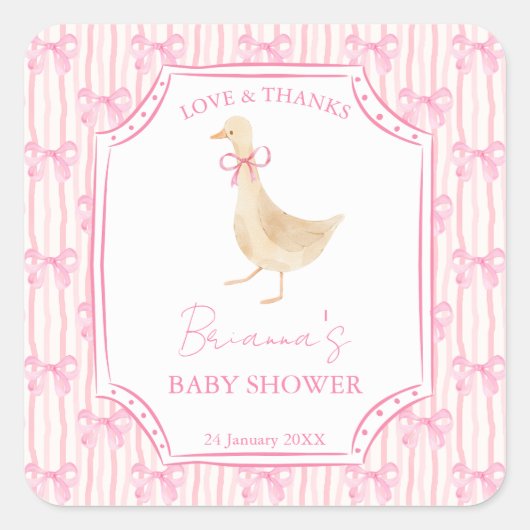 Goose nursery rhymes baby shower pink personalized スクエアシール (正面)