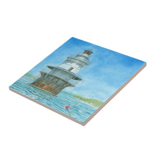 Goose Rocks Lighthosue Watercolor タイル (側面)