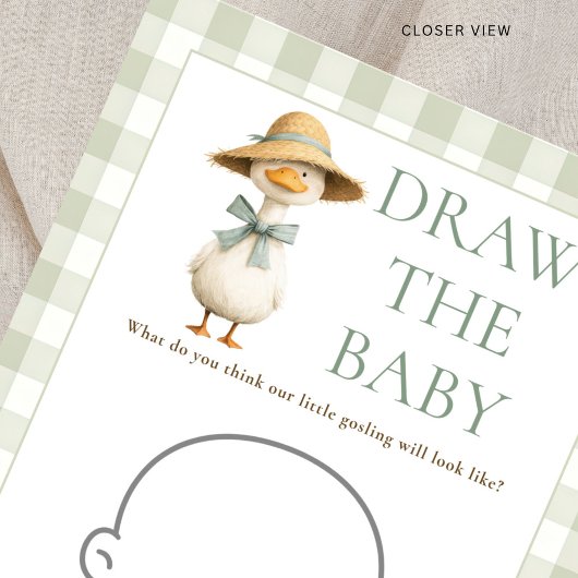Goose Sage Gingham Draw Baby Shower Game Card 招待状