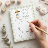 Goose Sage Gingham Draw Baby Shower Game Card 招待状