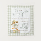 Goose Sage Gingham Fabric Welcome Baby Shower タペストリー (正面)
