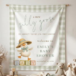 Goose Sage Gingham Fabric Welcome Baby Shower タペストリー