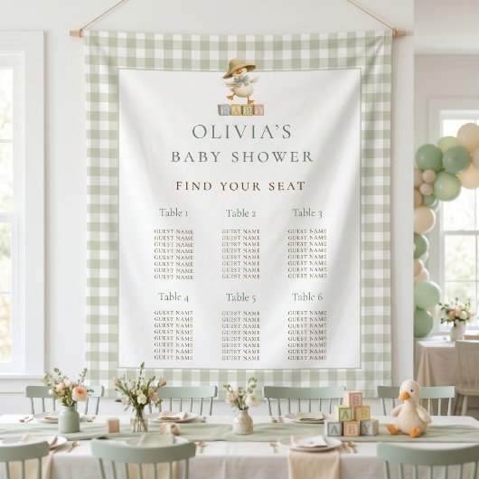 Goose Sage Gingham seating chart Baby Shower タペストリー