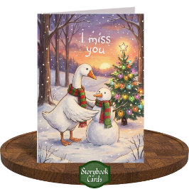 Goose & Snowman Drawing Christmas I Miss You カード