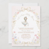 Goose Wildflower Pink Ivory Baby Shower 招待状 (正面)