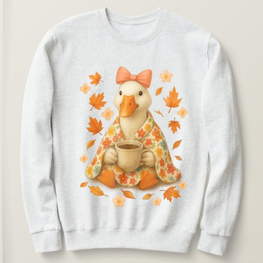Goose with Coffee & Blanket  ,  Fall Vibes Cozy  スウェットシャツ (デザイン正面)