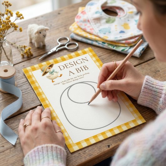 Goose Yellow Gingham Design Bib Shower Game Card 招待状