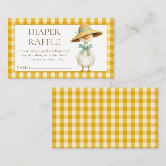 Goose Yellow Gingham Diaper Raffle Baby Shower  エンクロージャーカード (正面/裏面)