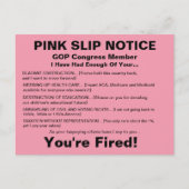 GOP議会の解雇通知の通知の郵便はがき ポストカード (正面)