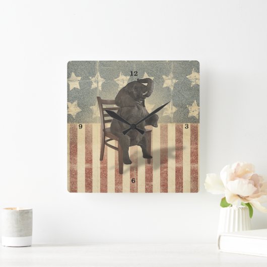 GOP象は椅子のおもしろいな政治を引き継ぎます スクエア壁時計 (ホーム)