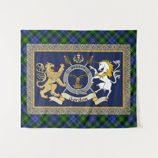 Gordon Clan Badge & Tartan タペストリー (正面(横))