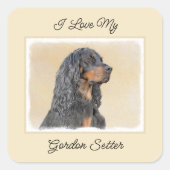Gordon Setter'絵画s – かわいいオリジナルドッグアート スクエアシール (正面)