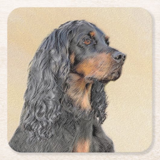 Gordon Setter'絵画s – かわいいオリジナルドッグアート スクエアペーパーコースター (正面)