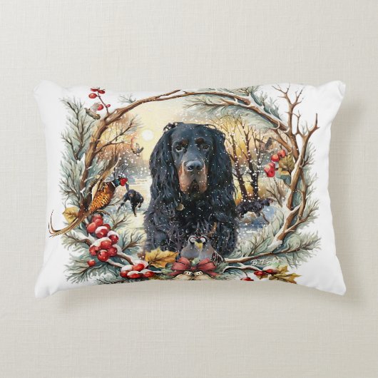 Gordon Setter Christmas Joy – Seasonal Dog Art アクセントクッション (正面)