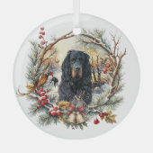Gordon Setter Christmas Joy – Seasonal Dog Art ガラスオーナメント (正面)