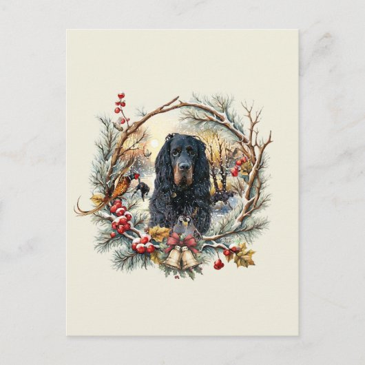 Gordon Setter Christmas Joy – Seasonal Dog Art シーズンポストカード (正面)