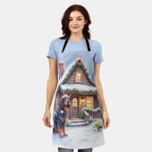 Gordon Setter Snowy Lodge Santa Hat Christmas Art エプロン (着用した状態)