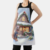 Gordon Setter Snowy Lodge Santa Hat Christmas Art エプロン (インサイチュ)