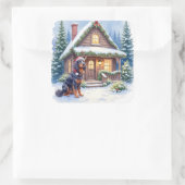 Gordon Setter Snowy Lodge Santa Hat Christmas Art スクエアシール (バッグ)