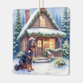 Gordon Setter Snowy Lodge Santa Hat Christmas Art セラミックオーナメント (左)