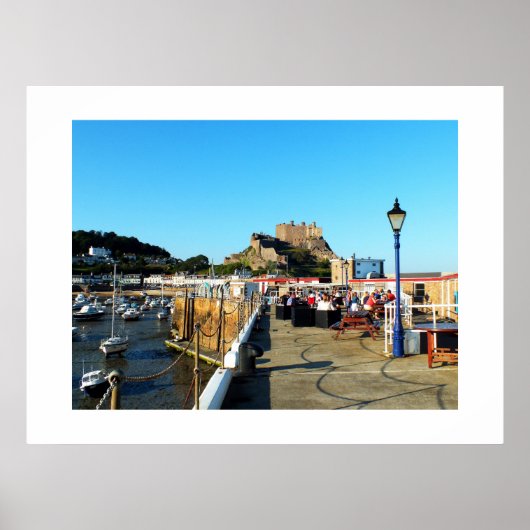 Gorey Jerseyの桟橋と城 ポスター (正面)