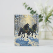 Gorgeous Black Horses Wreaths in Winter Woods ポストカード (スタンド正面)
