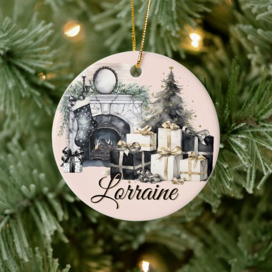 Gorgeous  Black, White and Gold Christmas Ornament セラミックオーナメント (ツリー)
