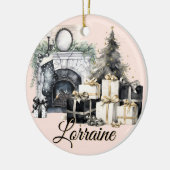 Gorgeous  Black, White and Gold Christmas Ornament セラミックオーナメント (左)