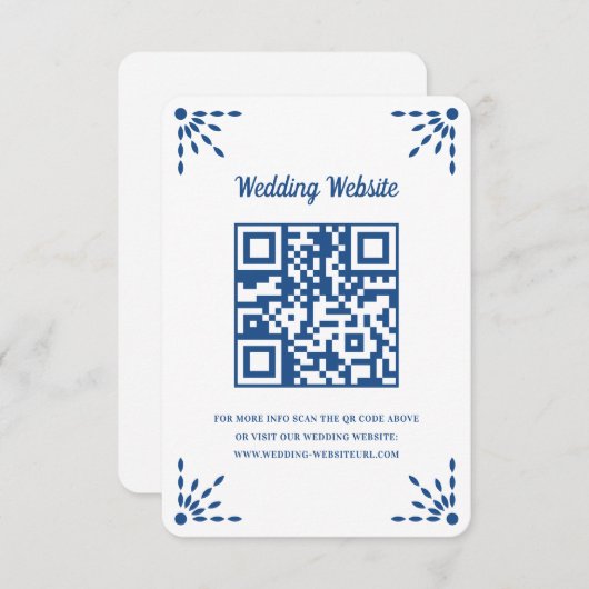Gorgeous Blue Papel Picado Wedding QR Code エンクロージャーカード (正面/裏面)