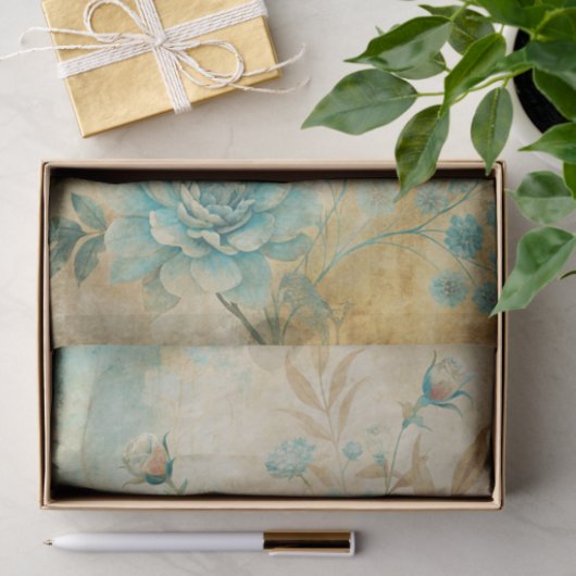 Gorgeous Blue Peonies on Distressed Background 薄葉紙 (ギフト)